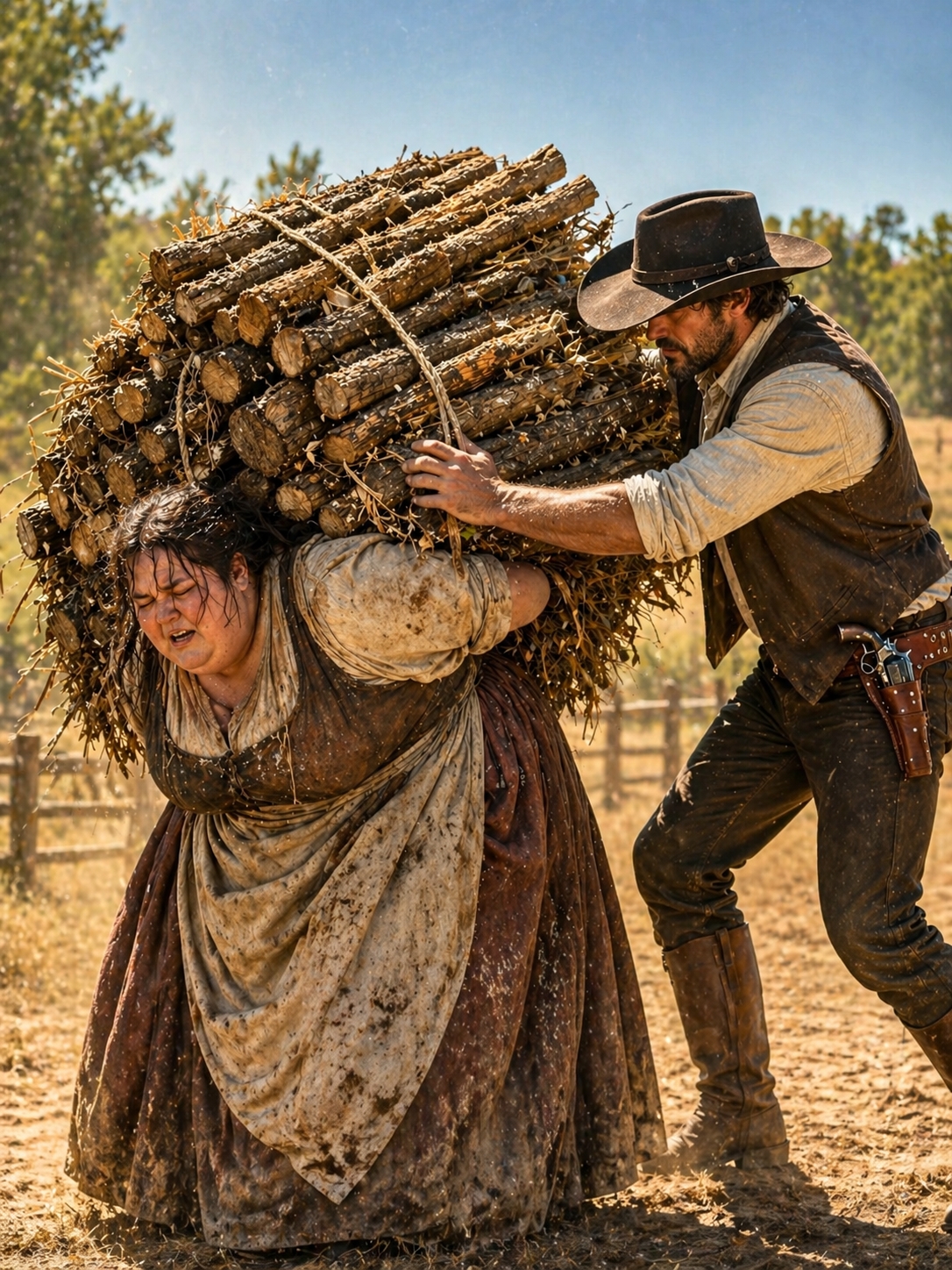 “I Can’t Go On…” – In The Fields Exhausted Chubby Girl, Cowboy Quietly Lifts Her Burden