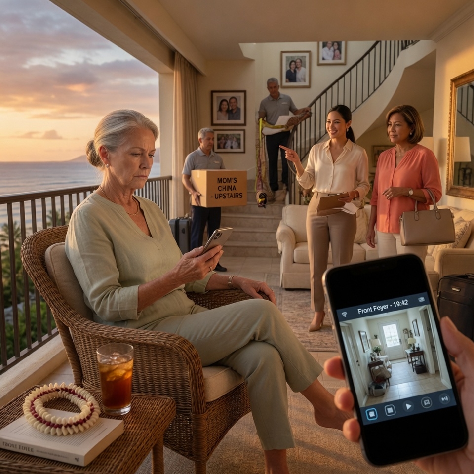 I caught my daughter-in-law on my security camera quietly planning to move her parents into my house while I was on vacation in Hawaii. “Once everything’s moved in, she won’t make a fuss,” she laughed to her mother. “She’s old — she’ll just go along with it.” They thought I wouldn’t push back. They had no idea I had seen everything… or that I was already on my way home.