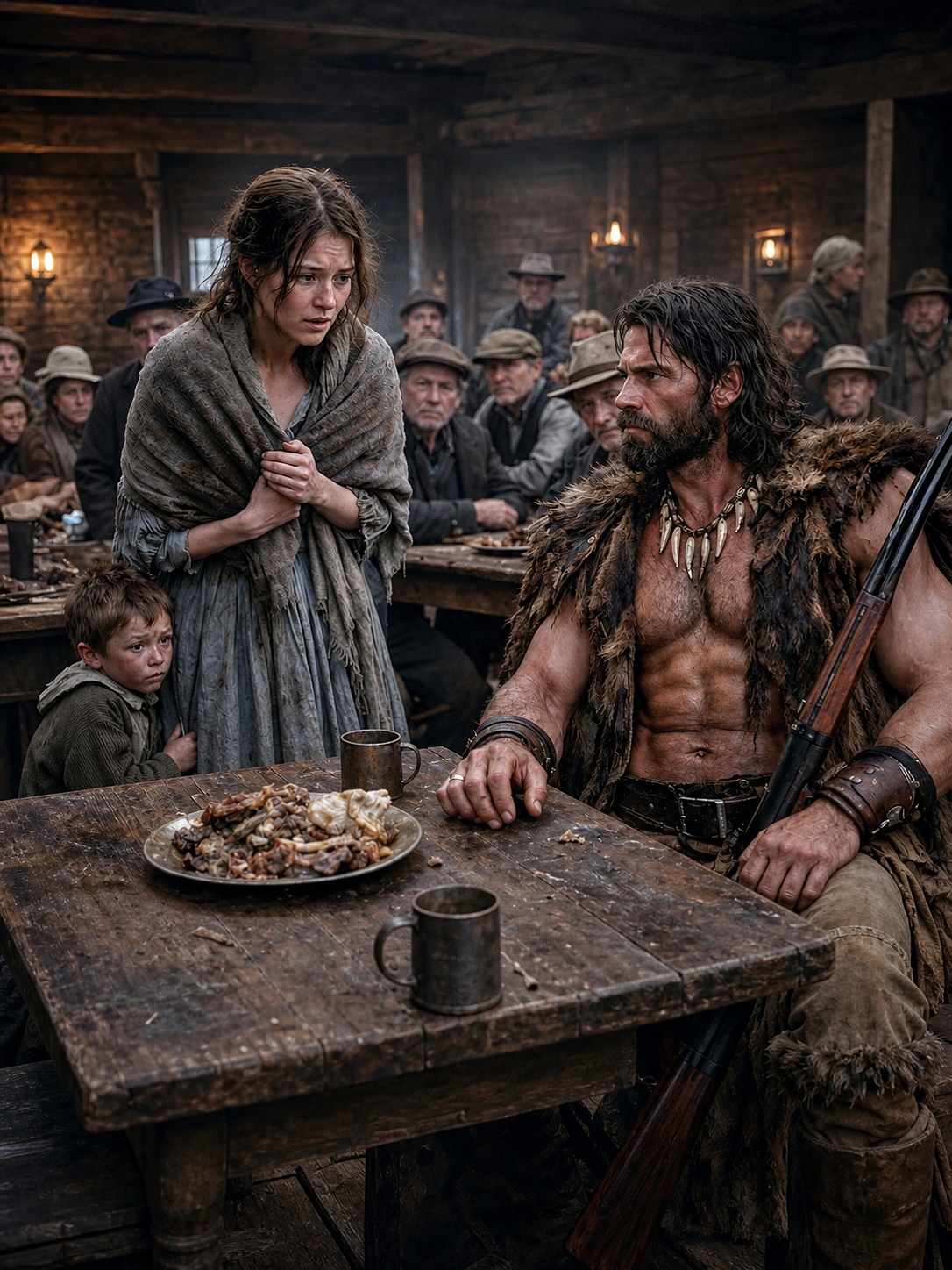 She Asked a Silent Mountain Man for His Leftovers in a Leadville Saloon, but the Bruises on Her Wrist, the Boy Behind Her Skirt, and One Hidden Ledger Turned a Cattle Baron’s Cruel Hunt Into the Trial That Finally Made the Whole Town Look Away from Him Instead of Her