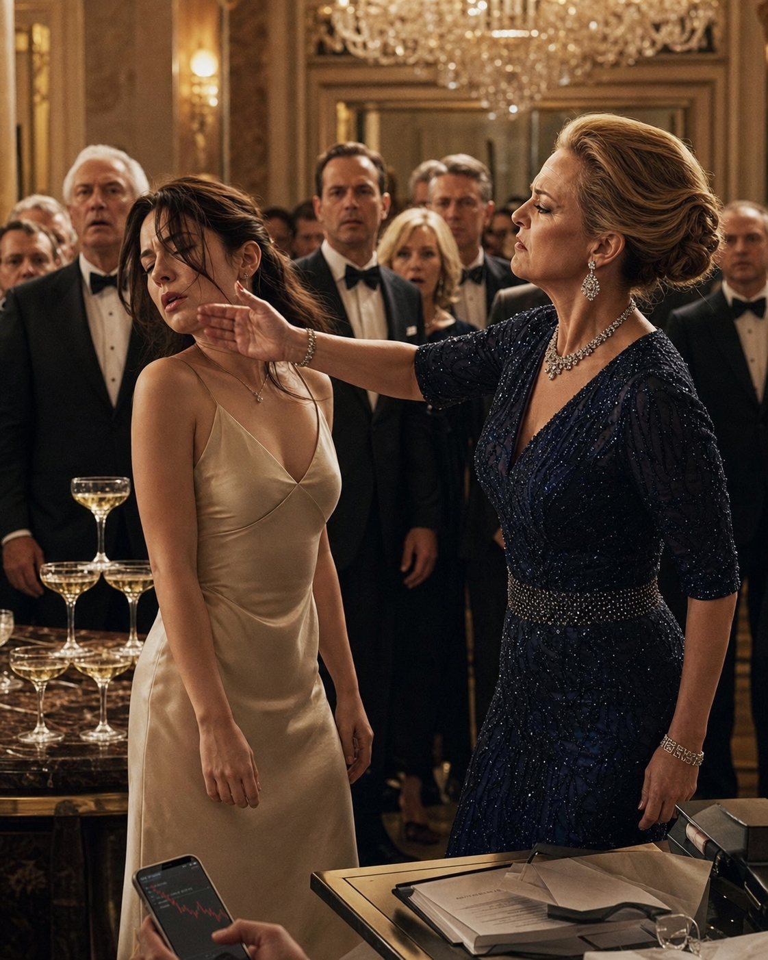 The Night a Billionaire Queen Slapped Me in a Ballroom Full of Witnesses, Called My Father a Fraud, and Tried to Grind My Family Back Into the Dirt, She Had No Idea the Plain Cream Dress, the Pearl Earrings, and the Smile on My Mouth Were Signs of Her Collapse