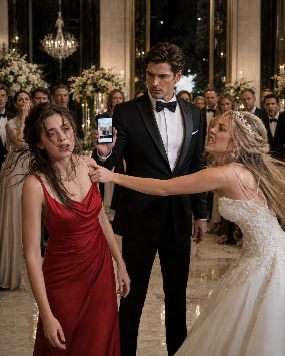 The Bride Thought a Fashion Writer in a Red Dress Was Stealing Her Spotlight, So She Slapped Her, Tore Her Gown, and Kicked Her to the Floor in Front of 300 Guests—But the Billionaire Groom Saw One Savage Moment, Went Silent, and Turned His Own Wedding Into Her Public Ruin